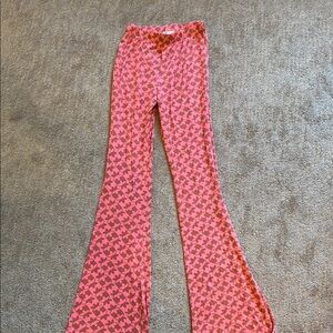 Chic Pink Patterned Flare Pants